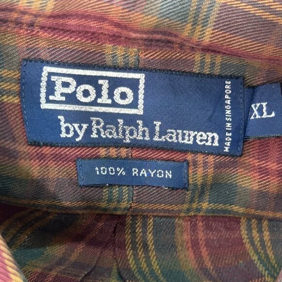 Vintage 90s Polo Ralph Lauren Rayon Long Sleeve Plaid Button-up Shirt - Size XL - Picture 3 of 7
